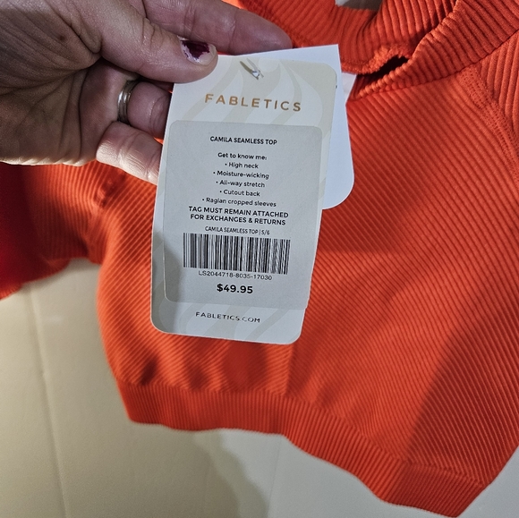 FABLETICS SIZE SMALL CROPPED SHORT SLEEVE ORANGE WORKOUT TOP - Picture 6 of 6